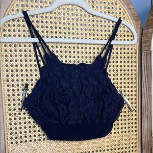 Navy Lace Crop Top
